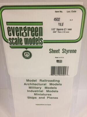 Evergreen Styrene Square Tile - .040 x 6 x 12 .1 x 15.2 x 30.5cm -- 1/12 .21cm Square