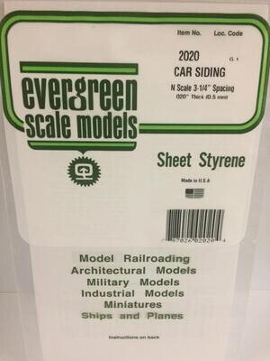 Evergreen Styrene Freight Car Siding - 6 x 12 Sheet; N Scale 3-1/4 Spacing -- .020 Thick