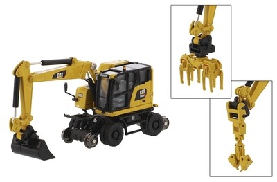 Diecast Masters 1/87 CAT M323F Railroad Wheeled Excavator (Safety Yellow)