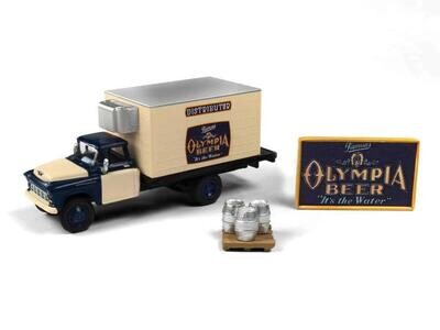 Classic Metal Work 1955 Chevy Beer Truck with Kegs, Skid and Sign Olympia Beer