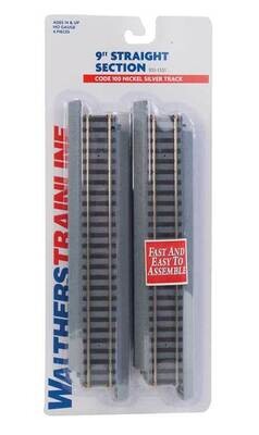 Walthers Trainline HO Power-Loc Code 100 Nickel Silver 9" Straight (4)