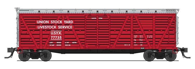 Broadway Limited PRR K7 Stock Car with Cattle Sounds - Union Stock Yards USYX (red, silver)