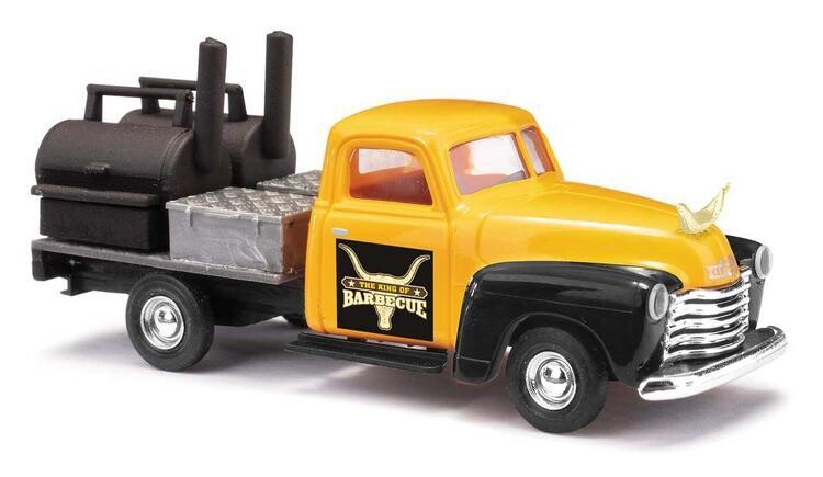 Busch HO 1950 Chevy Pickup Truck with BBQ Flatbed - ing of Barbecue (yellow, black)