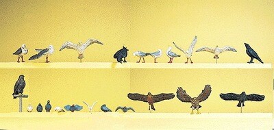 Preiser HO Pigeons, seagulls, crows & birds of prey