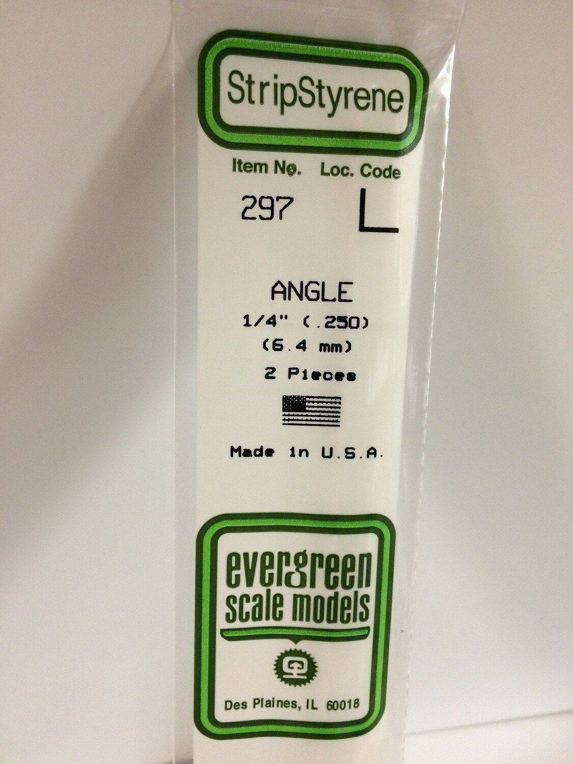 Evergreen Styrene L-Angle 1/4&quot; .250&quot; 2pcs.