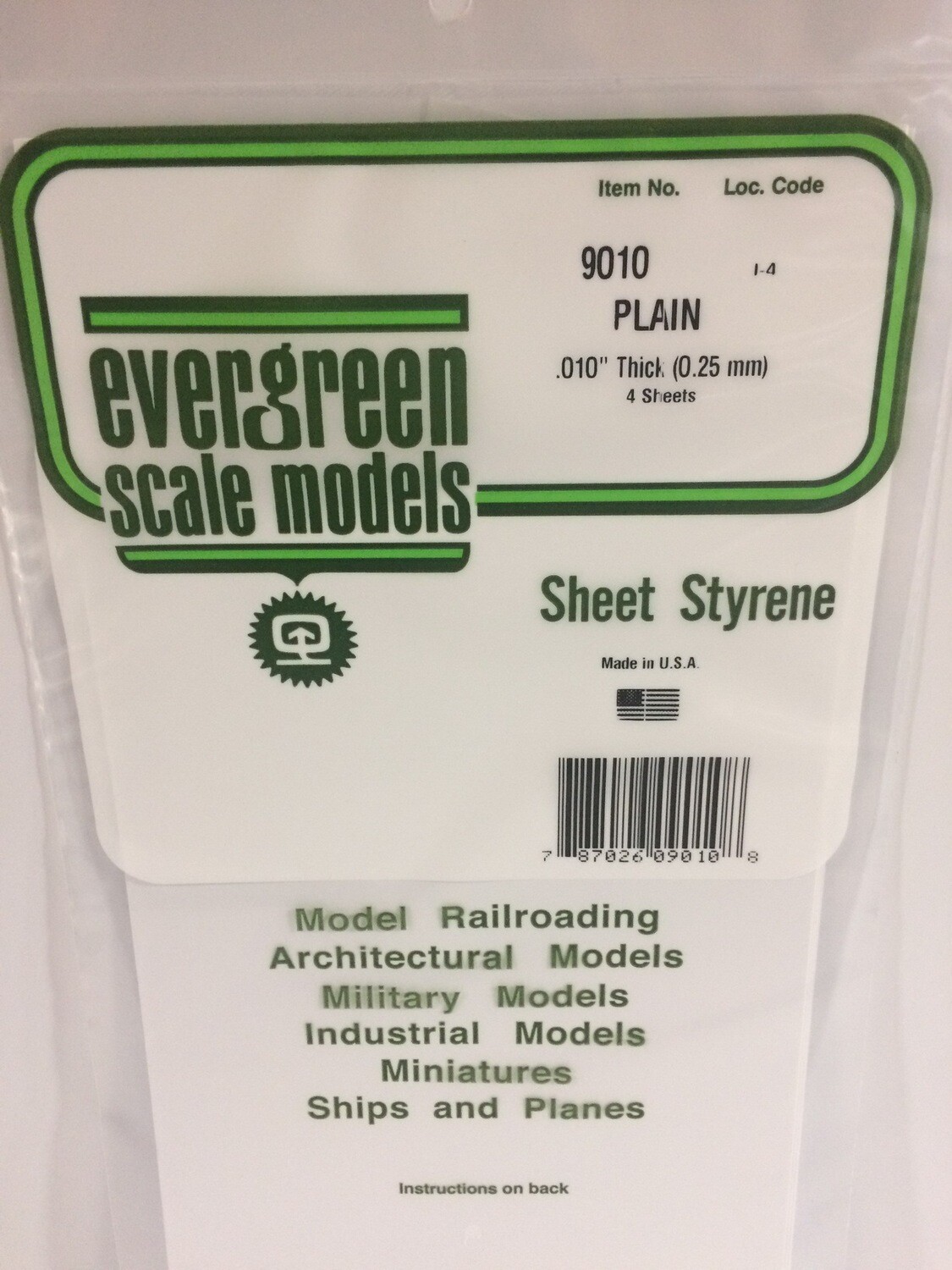 Evergreen Evergreen Styrene Sheet .010&quot; Tick 6&quot;x12&quot; 4pcs.