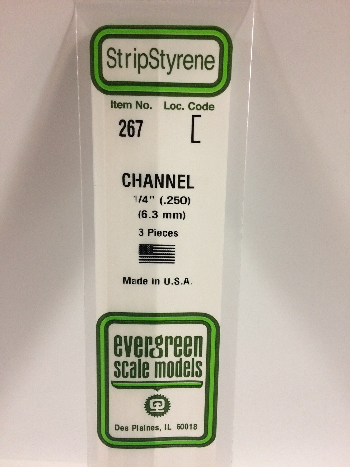 Evergreen Styrene Channel 1/4&quot; .250&quot;