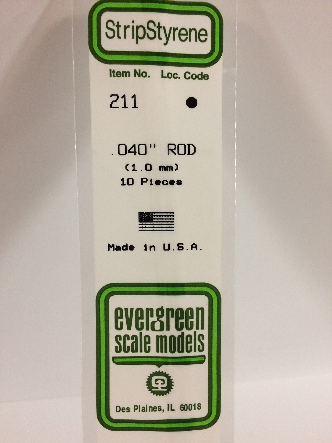 Evergreen Styrene Rod .040&quot; Diameter 10pcs.