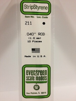 Evergreen Styrene Rod .040" Diameter 10pcs.