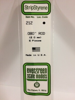 Evergreen Styrene Rod .080" Diameter 6pcs.