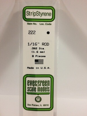 Evergreen Styrene Rod 1/16 .062"
