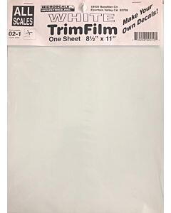Microscale Trim Film - 8-1/2 x 11" 21.6 x 27.9cm Sheet Solid White