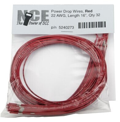 NCE Power Drop 22AWG Wire Feeders - Red 16" 40.6cm pkg(32)