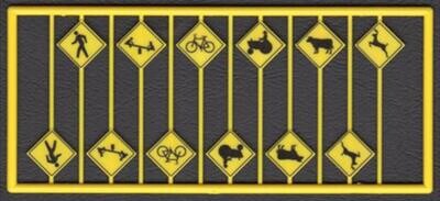 Tichy Train Group HO Highway Picture Warning Signs - Yellow w/Black Print 12 Pieces 2 Each of 6 Warnings