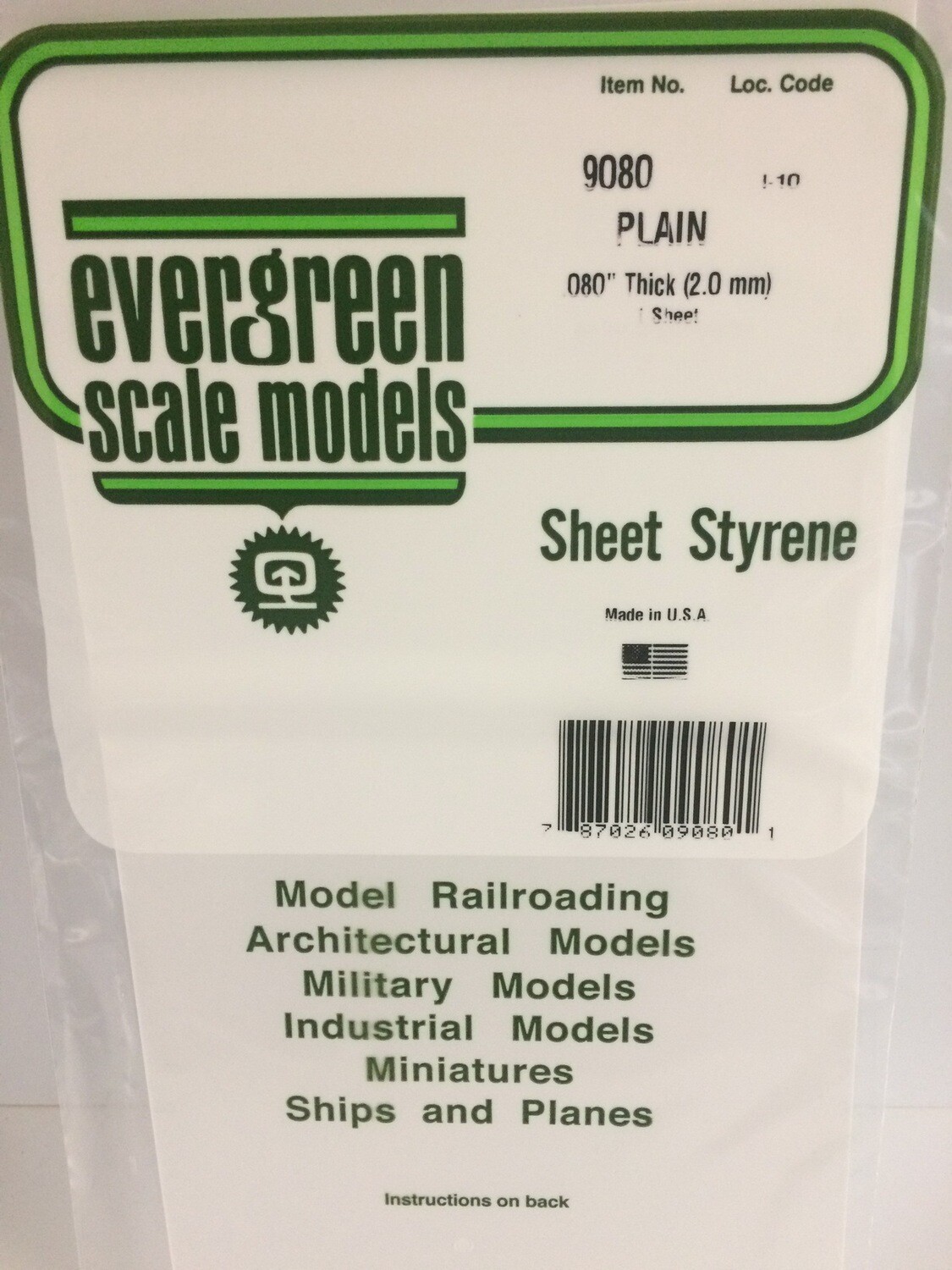 Evergreen Styrene Sheet .080&quot; Tick 6&quot;x12&quot; 1pcs.