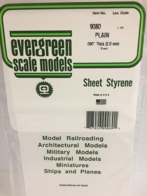 Evergreen Styrene Sheet .080" Tick 6"x12" 1pcs.