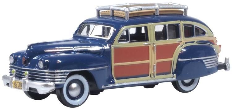 Oxford Diecast HO 1942 Chrysler Town and Country Station Wagon - South Sea Blue, Woody