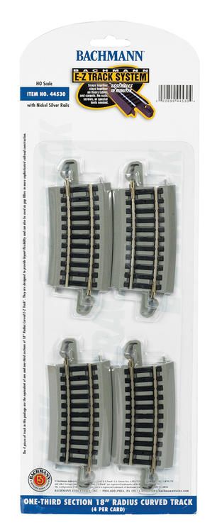 Bachmann HO E-Z Track Curved Track Nickel Silver - 1/3 18&quot; Radius pkg(4)