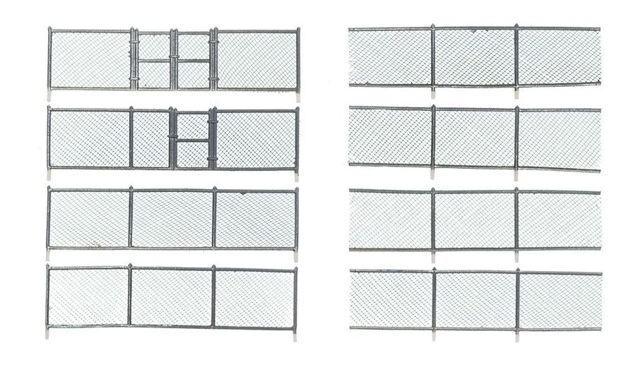 Woodland Scenics Chain Link Fence - Kit - 192&#39; Scale Total with Gates, Hinges and Planter Pins