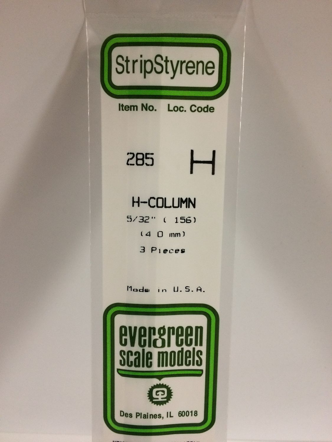 Evergreen Styrene H-Column 5/32&quot; .156&quot;