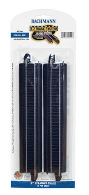 Bachmann HO E-Z Track 9&quot; Straight Steel Track Black Roadbed 4pk