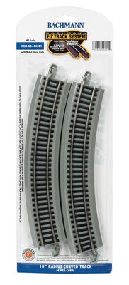 Bachmann HO E-Z Track 18&quot; Radius Curved Nickel Silver Rails 4pk