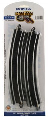 Bachmann HO E-Z Track 18&quot; Radius Curved Steel Track Black Roadbed 4pk