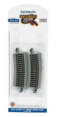 Bachmann HO E-Z Track Nickel Silver Half Section 18&quot; Radius Curved Track 4pk