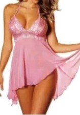 2pc Erotic Lite Pink Lace Babydoll Set - Large.