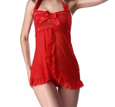 2pc Erotic Red Lace Babydoll Set - Large.