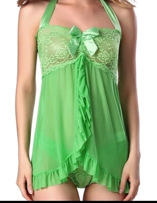 2pc Erotic Lime Green Lace Babydoll Set - Medium, XLarge