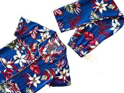 BLUE/RED FLORAL SHORT LONG SET - RAYON