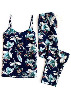 NAVY FLORAL STRAPPY LONG - RAYON