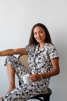 CREAM/BLACK FLORAL 3/4 SET - COTTON CREAM/BLACK FLORAL 3/4 SET - COTTON