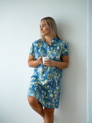 BLUE PAISLEY CHINESE COLLAR - RAYON BLUE PAISLEY CHINESE COLLAR - RAYON