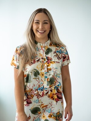 CREAM FLORAL CHINESE COLLAR - RAYON CREAM FLORAL CHINESE COLLAR - RAYON