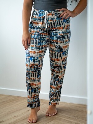 CHILL PANTS - BLUE/RUST - SATIN (XS & L ONLY)