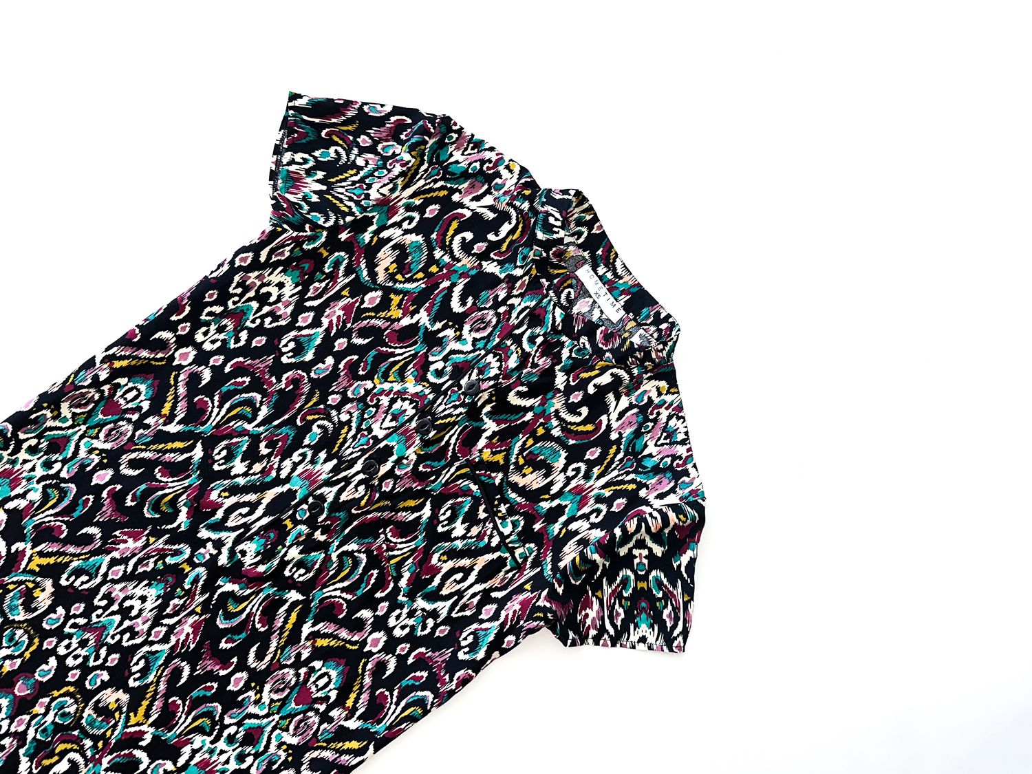 BLACK PAISLEY CHINESE COLLAR - RAYON