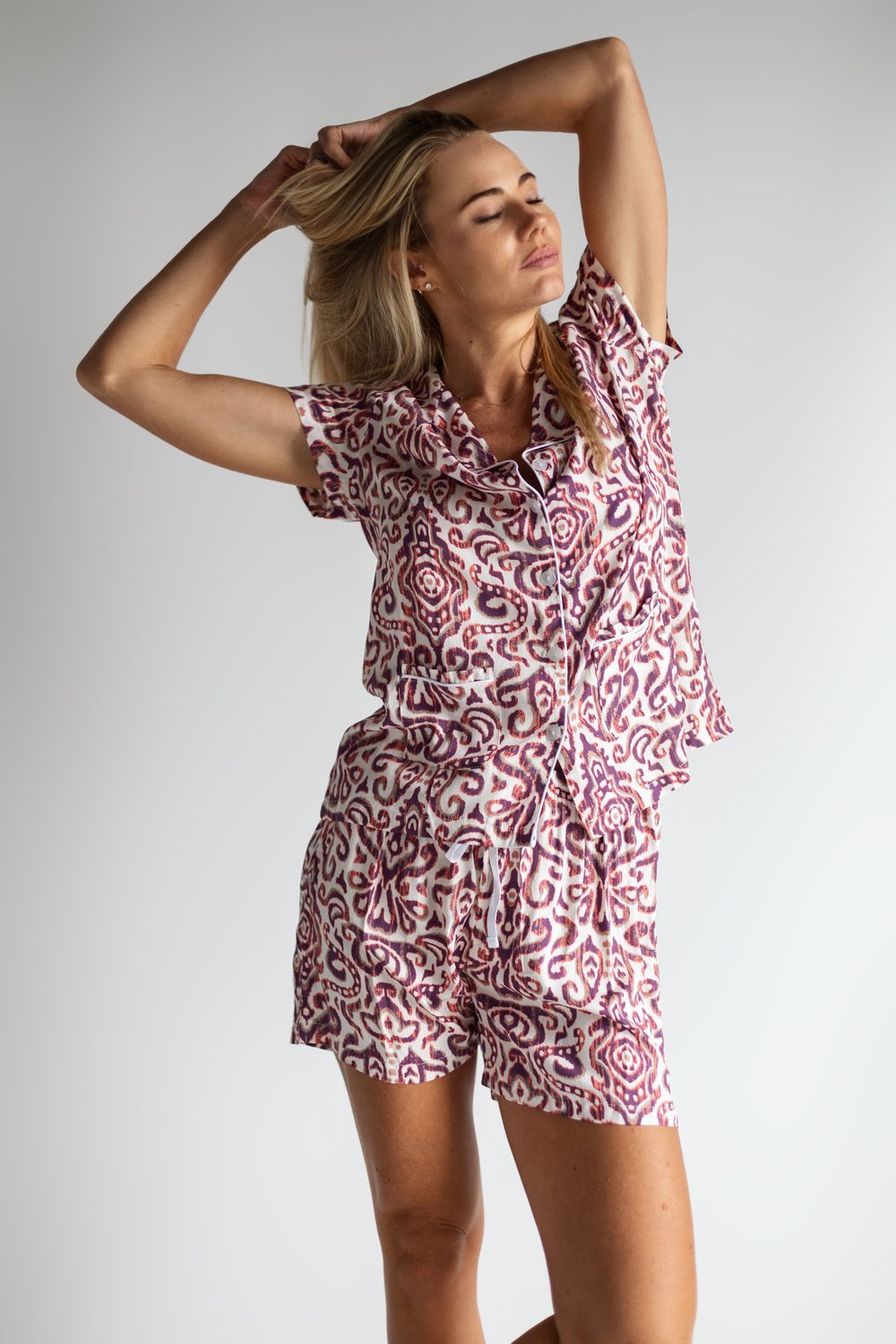 PLUM PATTERNED SHORT SET - RAYON