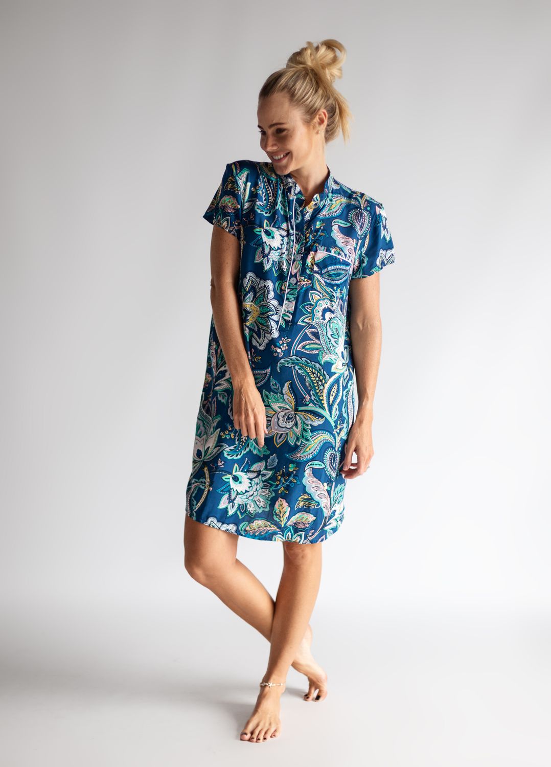 BLUE PAISLEY CHINESE COLLAR - RAYON