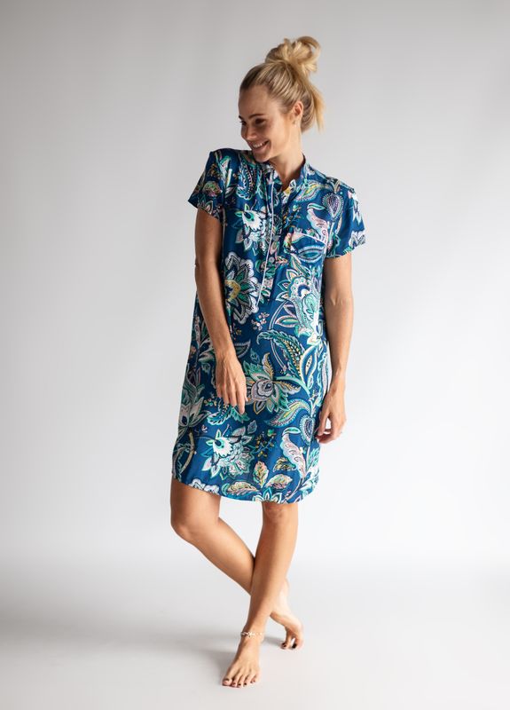 BLUE PAISLEY CHINESE COLLAR - RAYON BLUE PAISLEY CHINESE COLLAR - RAYON
