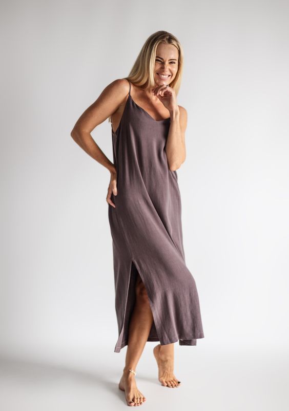 MOCHA LINEN DRESS - LINEN BLEND (SMALL)