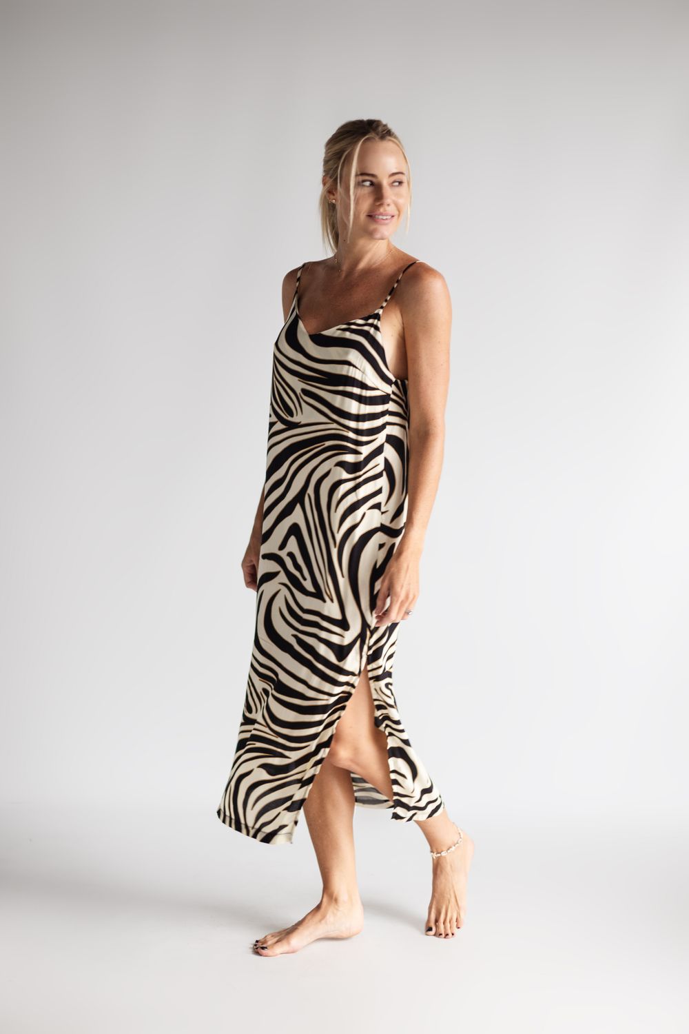 ZEBRA PRINT DRESS - RAYON, SIZE: SMALL
