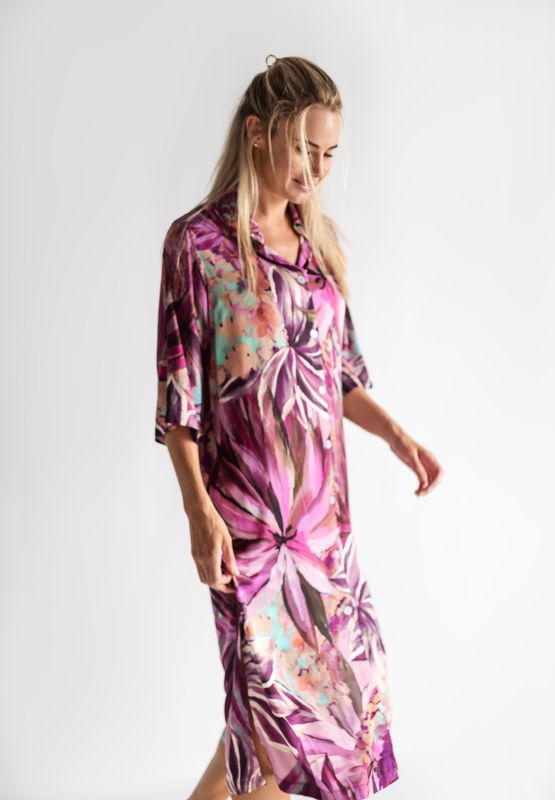 PURPLE BUTTON DOWN DRESS - RAYON SATIN (XL)
