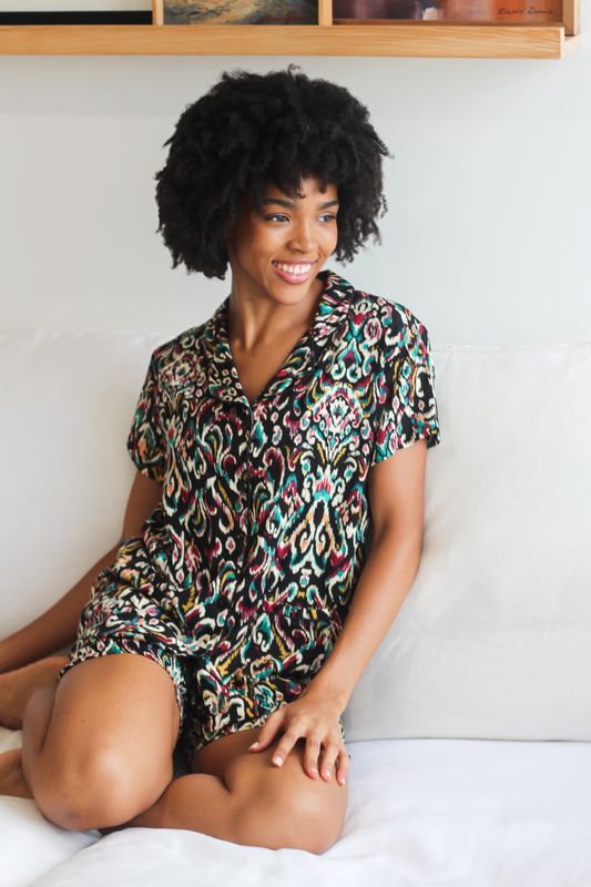 BLACK PAISLEY SHORT SET - RAYON BLACK PAISLEY SHORT SET - RAYON