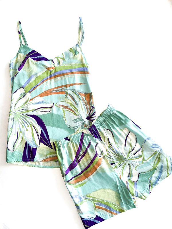 GREEN BIG FLORAL STRAPPY SET - RAYON