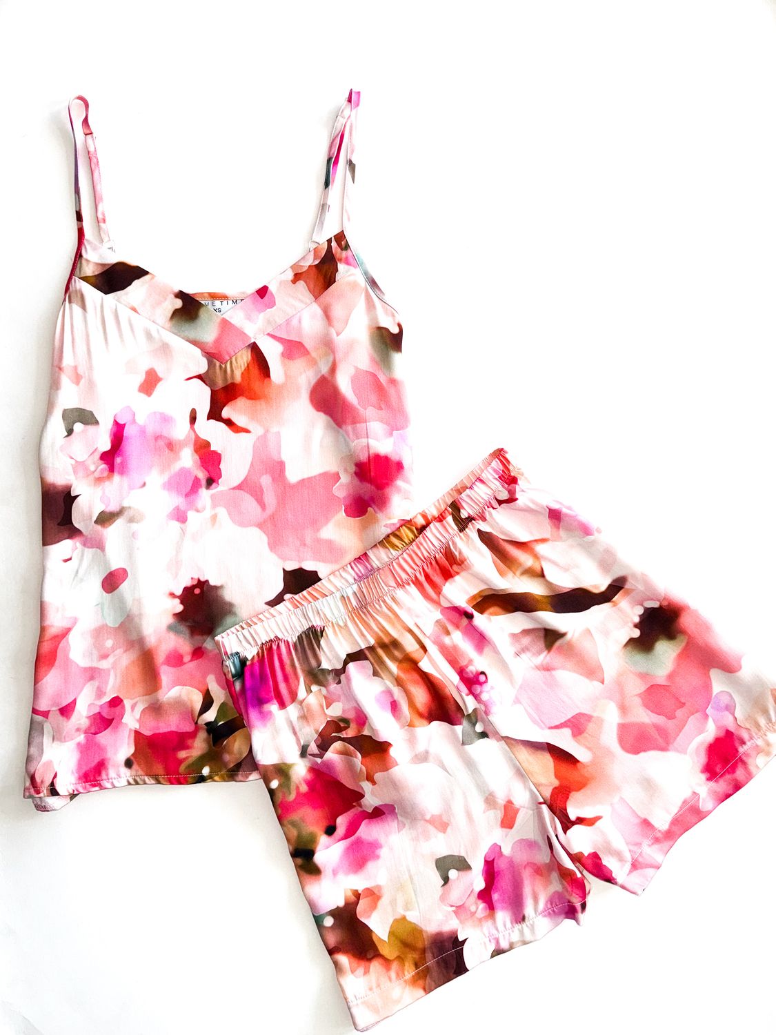 PINK FLORAL STRAPPY SET - RAYON/SATIN (S ONLY)