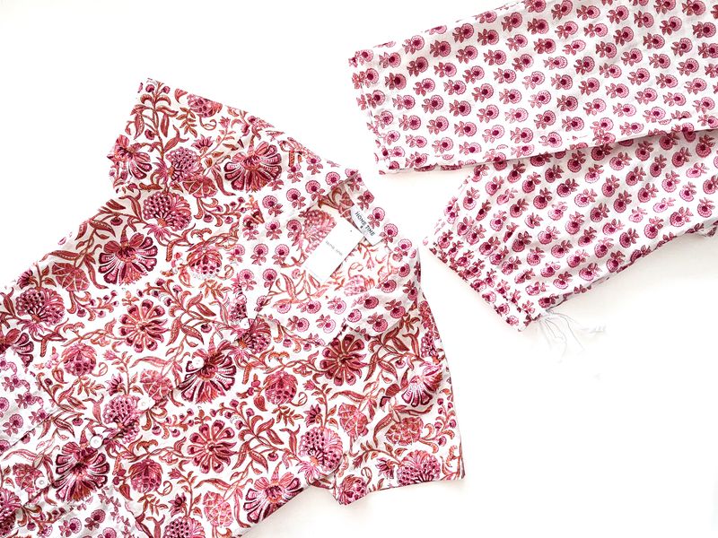 PINK FLORAL SHORT LONG - INDIAN COTTON (XL ONLY)
