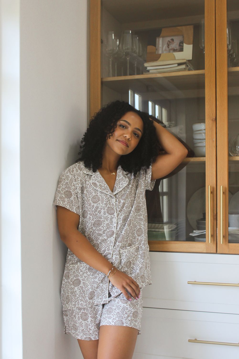 WHITE/BROWN SHORT SET - RAYON