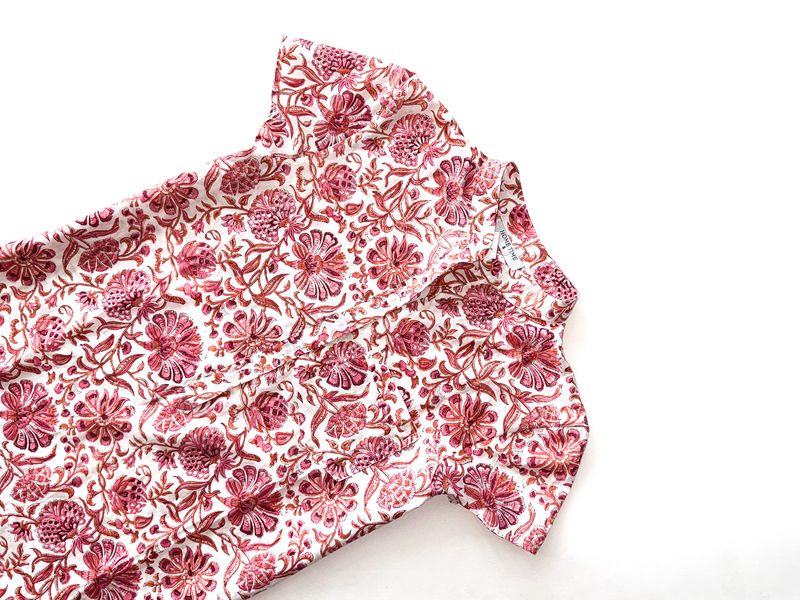 PINK FLORAL CHINESE COLLAR - INDIAN COTTON (XL ONLY)